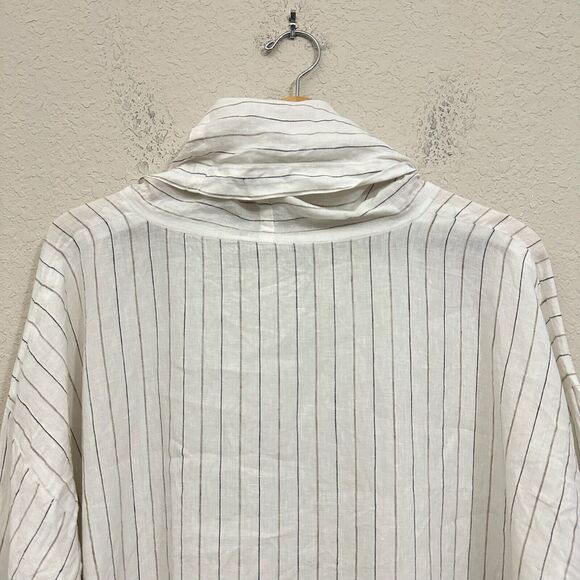 NWOT ESKANDAR White Linen Monk Cowl Neck Top Lagenlook in Stripe Sz 1 (10-12) - Picture 7 of 14
